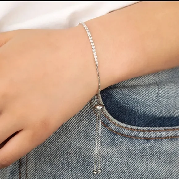 Sterling Silver Tennis Adjustable Bracelet - Picture 4 of 4